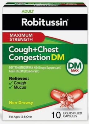 Robitussin Adulto Máxima Fuerza Tos + Congestión Pecho Dm Max Líquido 10 CT Foto 1 de 2