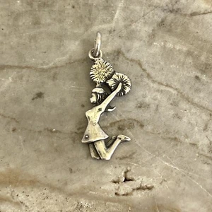 Sterling Silver 925 Jumping Cheerleader Pom Pom Cheer Charm Pendant - Picture 1 of 18