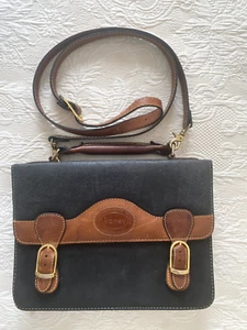 VINTAGE KONEV CROSSBODY LEDER HANDTASCHE MESSANDER SCHWARZBRAUN MADE NEW ZELAND - Bild 1 von 9