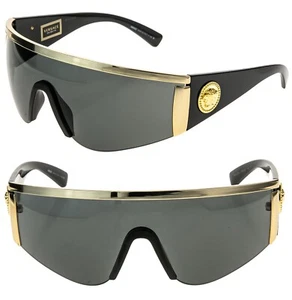 VERSACE TRIBUTE SHIELD Black Gold 2197 VE2197 Unisex Visor Wrap Mask Sunglasses - Picture 1 of 13