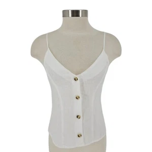 H&M Tank Top Linen White Sleeveless Button Front V Neck Shirt NWT Womens XS - Picture 1 of 7