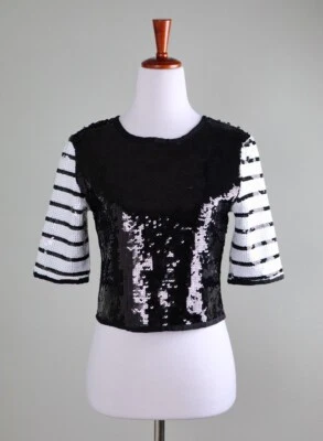 ZARA NUEVO CON ETIQUETAS Lentejuelas Adornadas Cortadas Pajarita Forrada Parte Superior Talla Pequeña Foto 1 de 4