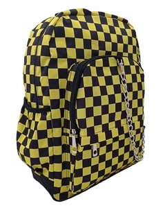 CHECKER YELLOW BLACK Backpack Rucksack School College Check EMO GOTH Laptop Bag - Picture 1 of 4