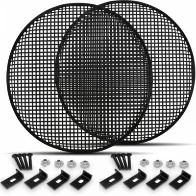 EAGLE & ALTAI 2 x Black Metal Mesh Speaker Grilles 18 inch Inc Clamps and Fixings 460mm Grill