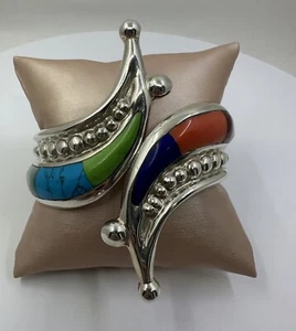 Pulsera Bypass con Incrustaciones Multipiedra México 925 De Colección Talla 7, 64.7 gramos - Imagen 1 de 7
