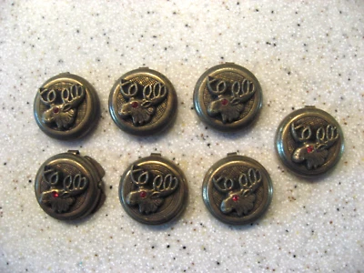 Vtg Lot of 7 Christmas Reindeer with Red Faux Gem Eye Button Covers about .5"D - Image 1 of 3