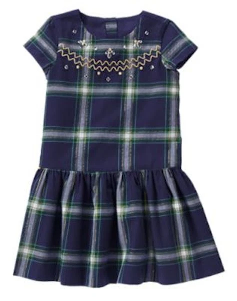 NWT Gymboree All Spruced Up Beaded Gem Plaid Dress Blue Green SZ 5 Girls - Image 1 of 1
