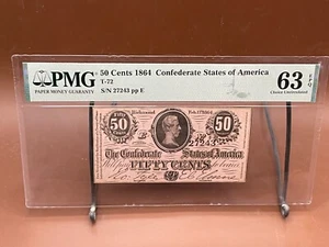 1864 T-72 50c Confederate States of America Note - CIVIL WAR Era PMG CU 63 EPQ - Picture 1 of 13