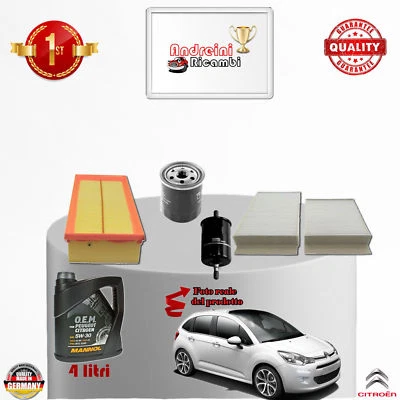 KIT TAGLIANDO FILTRI + OLIO CITROEN C3 II 1.4 VTi95 70KW 95CV DAL 2009 ->