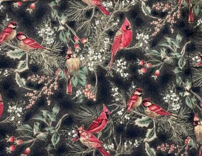 Hoffman Fabrics 8821 WINTER WONDERLAND 15" x 43" Remnant Cardinals Metallic Gold - Image 1 of 4