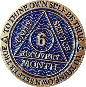 6 Month AA Medallion Antique Bronze Dusty Blue Color Sobriety Chip - Picture 1 of 12