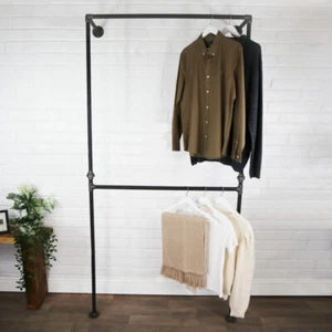 Clothes Rail Rack Unit Industrial Metal Raw Steel Pipe Wall & Floor Mounted - Picture 1 of 5