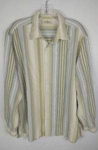TOMMY BAHAMA men's Button Down Long Sleeve Shirt SZ L Large Green Yellow striped - Picture 1 of 8