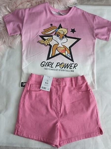 Girls Lola Bunny WW T-shirt Girl Power and 5 pocket shorts  Pink  9 - 10 Years - Picture 1 of 18