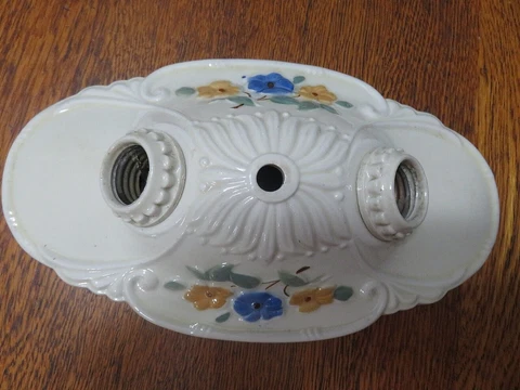 Vintage Porcelier Porcelain Ceramic 2 light Ceiling Floral Light Fixture (Z) Cover
