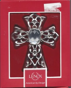 Lenox Gemmed Cross Christmas Ornament - Silver w clear gem 4.25" high sku#868111 - Picture 1 of 1