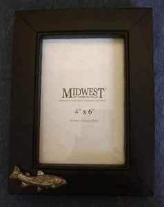 Midwest of Cannon Falls ~ BLACK WOOD PICTURE FRAME ~ Holds 4" x 6" Photo ~ Fish - Picture 1 of 4