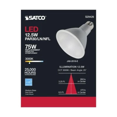 Satco S29426 - 12.5 Watt PAR30LN LED Light Bulbs - 3000K - 6 Pack - Image 1 of 4