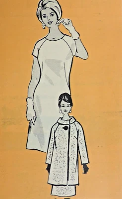 1970 Mail-order Printed Pattern #4965 Sheath Dress/Swing Coat Sz 18 B39 Complete - Image 1 of 4