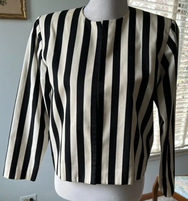 YSL Rive Gauche women's black and white striped cropped jacket - Image 1 of 4