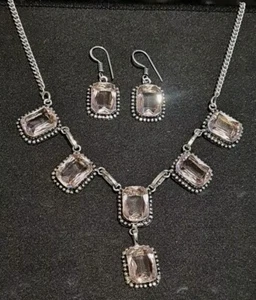 Stunning Pink topaz 925 Earring And Necklace Set. Very pretty 3632 - Picture 1 of 8