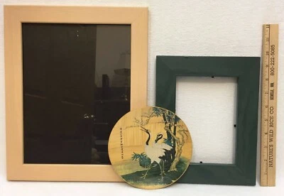 Grúas de placa de bambú tejida árboles y 2 marcos aspecto ceniza/marco de madera verde pintado Foto 1 de 4