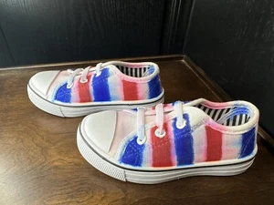 Kids Canvas Custom Tie Dye Shoes - NEW w/o tags - Red/White/Blue -Kids size 9/10 - Picture 1 of 12