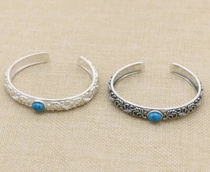 B21 Armreif Armspange Ranken Ornament mit Türkis Sterling Silber 925 - Bild 1 von 7