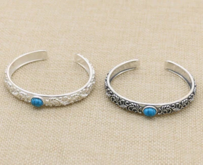 B21 Armreif Armspange Ranken Ornament mit Türkis Sterling Silber 925 - Bild 1 von 4