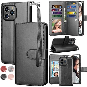 For iPhone 16 15 Pro Max 14 Plus 13 12 11 Case Wallet Card Holder Leather Cover - Picture 1 of 72