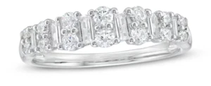 5/8 CT. T.W. Baguette and Round Diamond Band in 14K White Gold/Size 6 women's - Picture 1 of 10