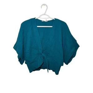 Top corto Anthropologie Floreat verde azulado gasa corbata frontal manga kimono mujer pequeño - Imagen 1 de 11