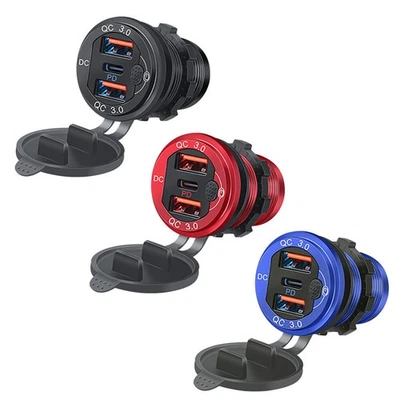 USB C Car Charger Outlet Socket 20W PD & Dual 18W QC3.0 Port for 12V 24V Boat RV - Image 1 of 4