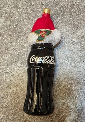 Botella de vidrio Coca-Cola adorno de Navidad sombrero de Santa vintage  Foto 1 de 4