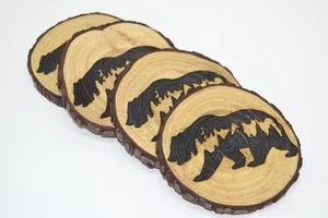 4 posavasos rústicos de madera quemados con borde vivo crudo madera natural hombre cueva - Imagen 1 de 10