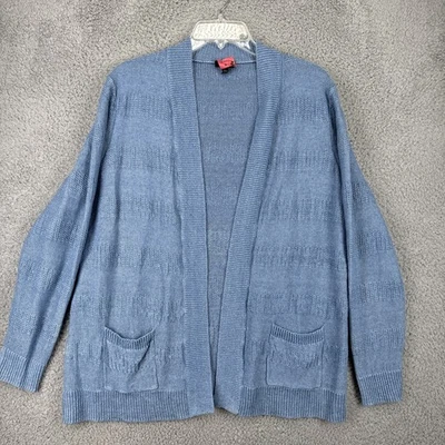 Talbots Linen Cardigan Sweater Womens XLP XL Petite Blue Patterned Open Front - Image 1 of 4