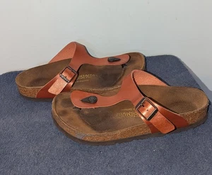 Birkenstock Gizeh Sandals Womens Size EU 38 US 7 Birko-Flor Burnt Orange Leather - Picture 1 of 12