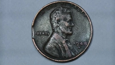 1948 S CLIPPED PLANCHET ERROR LINCOLN WHEAT CENT PENNY COIN WORLD SAN FRANCISCO - Image 1 of 4