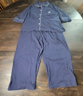 Conjunto de pijama a lunares azul y blanco Lauren Ralph Lauren para mujer talla grande Foto 1 de 4