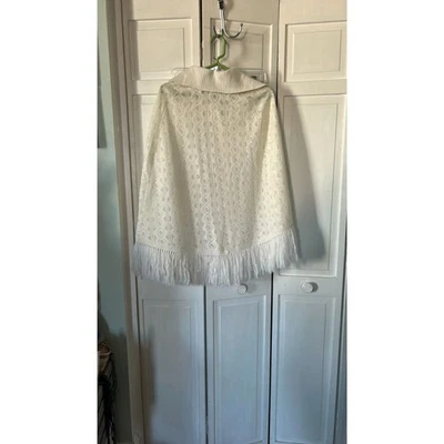 Vintage 70s White Knit Cape with Fringe - OS - Image 1 of 4