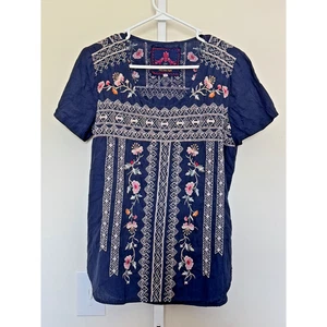 Johnny Was Embroidered Top Size XS Deep Plum Floral Embroidery Linen Blend Boho - Picture 1 of 8