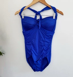 Seafolly Womens Size 12 One Piece Swimsuit Blue Gathered Halter Neck - Picture 1 of 10