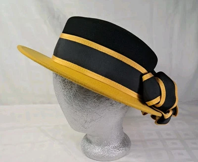 Vintage Adolfo II New York Paris Black And Yellow Kentucky Derby Easter Hat - Image 1 of 4