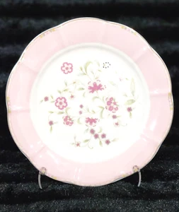 4 Grace Teaware Pink Cornflowers Pink Rim 8" Salad Plates Porcelain Gold Trim - Picture 1 of 12