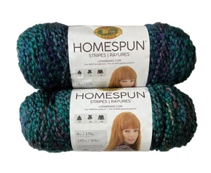 (2) Lion Brand HOMESPUN STRIPES Yarn CELESTIAL STRIPES #236B Green Purple Gold - Picture 1 of 7