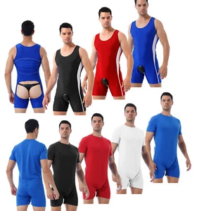 Men One Piece Wrestling Singlet Workout Sports Athletic Leotard Boxer Shorts - Picture 1 of 109