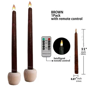 11" Vintage Decorative Brown Taper Candles set of 1 Fameless Led Dinner Candles - Picture 1 of 8