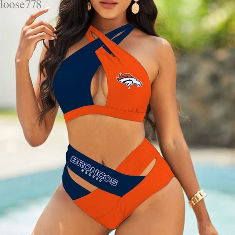 Denver Broncos Women's Sexy Bikini Set High Waist Swimsuit Beach Swimwear 2PCS Cover