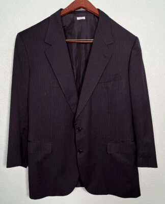 BRIONI Augusto Dark Blue Thin Striped Wool Suit Jacket Sport Coat US 46R - ITALY - Image 1 of 4