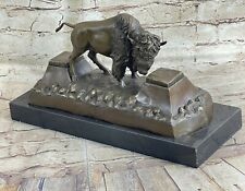 Handmade Buffalo Bison American ArtistRussell Hot Cast Bronze Statue Art Décor